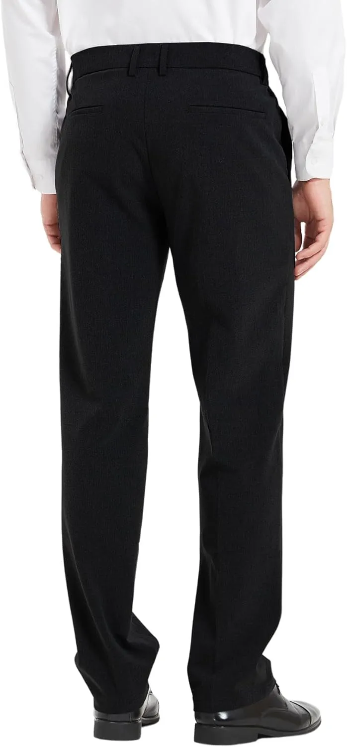 Plaid&Plain Men's Dress Pants with Elastic Waistband and Stretchy Fabric Straight Fit