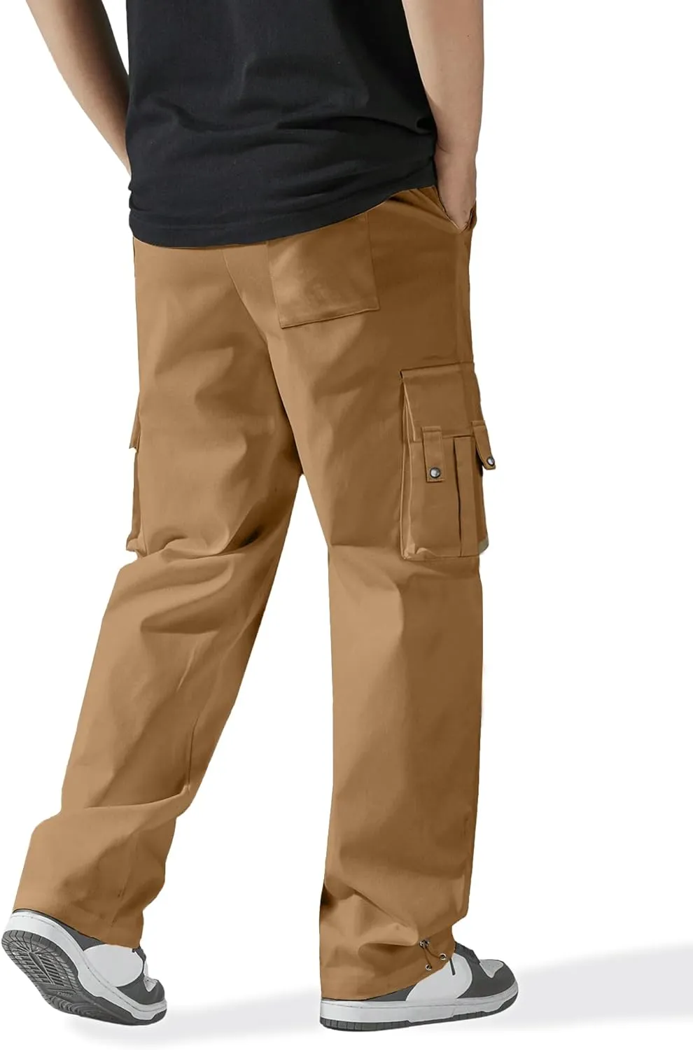 PLEPAN Men's Cargo Pants Drawstring Elastic Waist Casual Baggy Pants Streetwear Trousers Sweatpants for Men