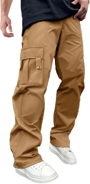 PLEPAN Men's Cargo Pants Drawstring Elastic Waist Casual Baggy Pants Streetwear Trousers Sweatpants for Men
