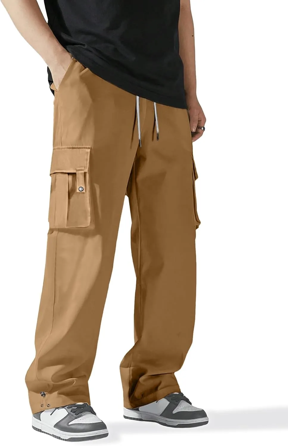 PLEPAN Men's Cargo Pants Drawstring Elastic Waist Casual Baggy Pants Streetwear Trousers Sweatpants for Men