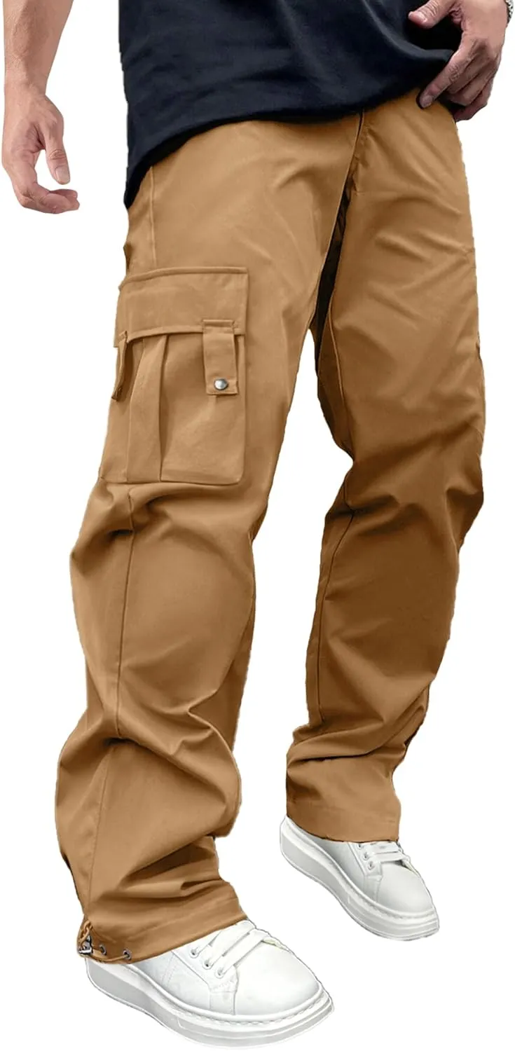 PLEPAN Men's Cargo Pants Drawstring Elastic Waist Casual Baggy Pants Streetwear Trousers Sweatpants for Men