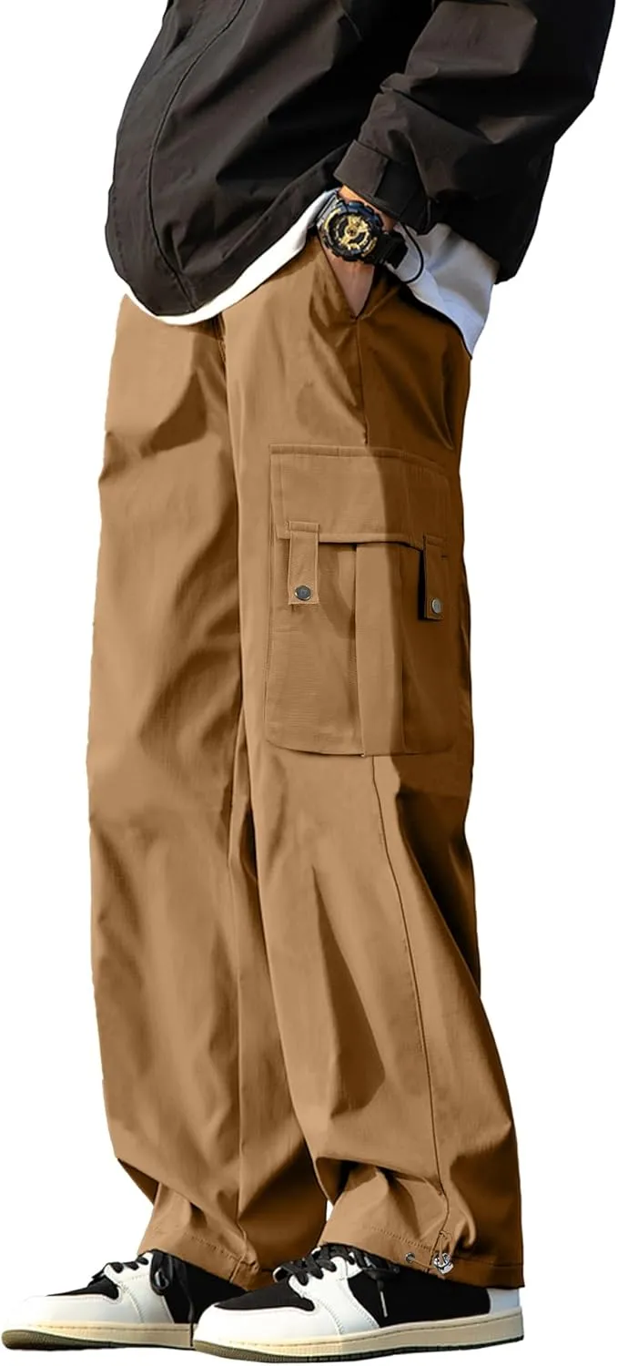PLEPAN Men's Cargo Pants Drawstring Elastic Waist Casual Baggy Pants Streetwear Trousers Sweatpants for Men