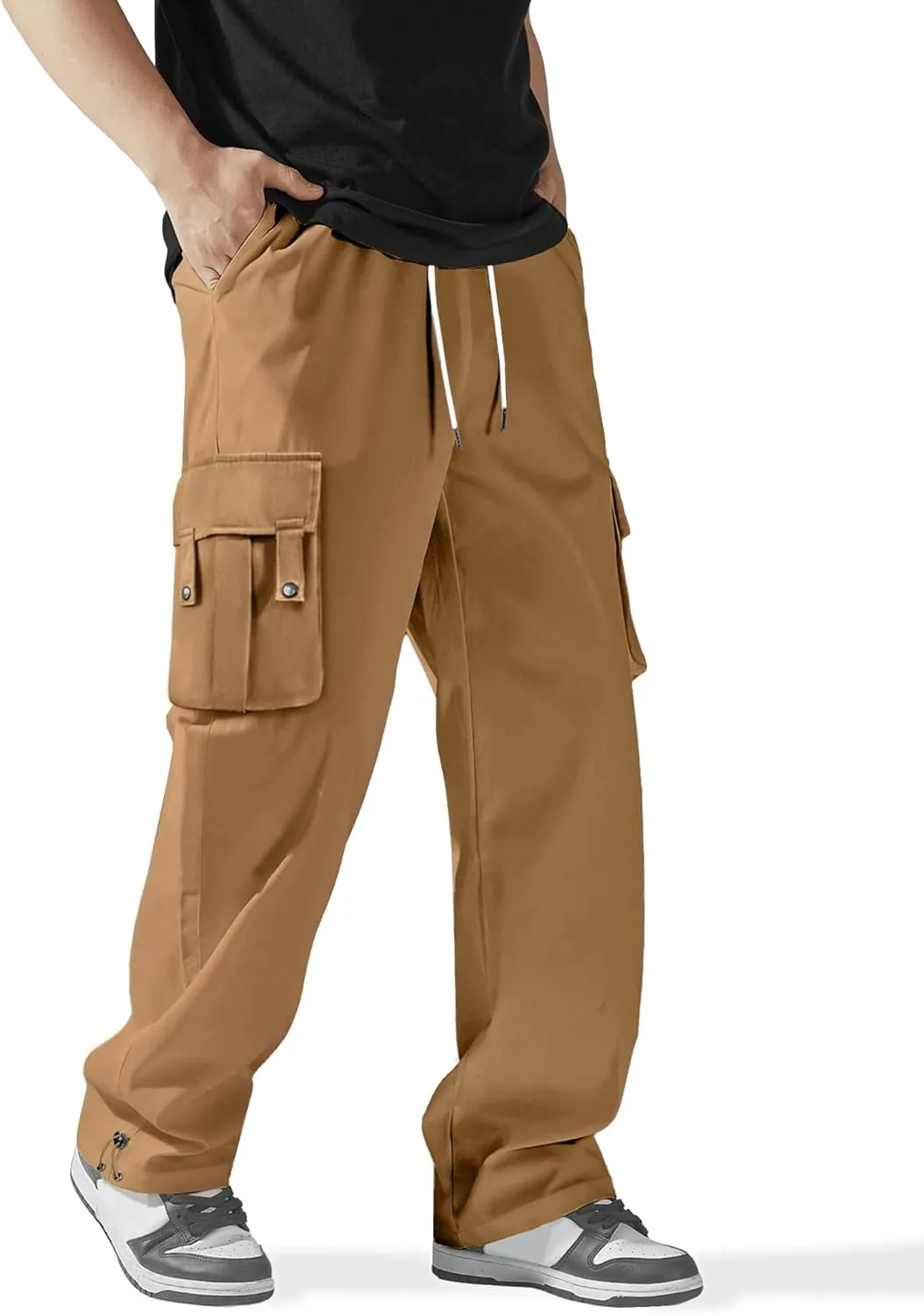 PLEPAN Men's Cargo Pants Drawstring Elastic Waist Casual Baggy Pants Streetwear Trousers Sweatpants for Men