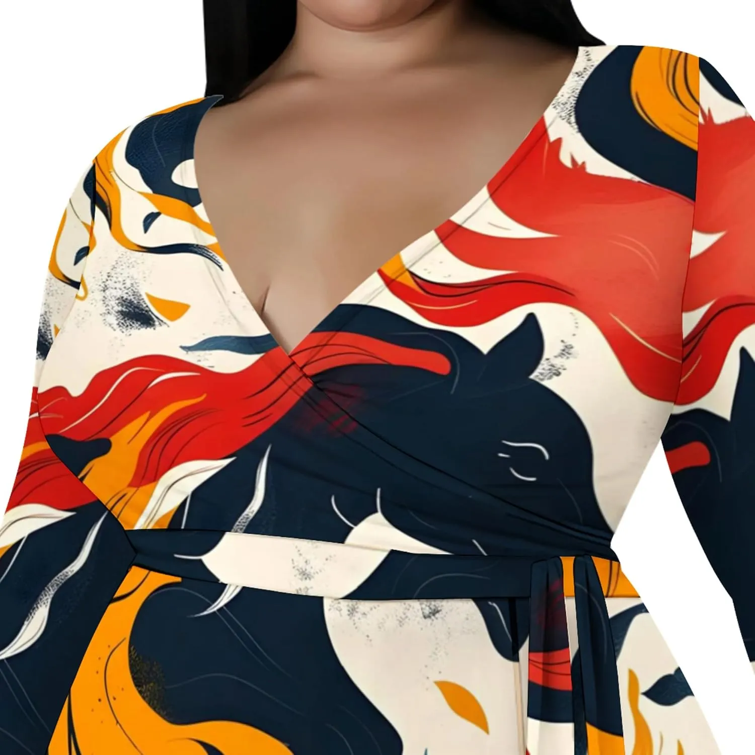 Plus Size Dresses for Women Floral Print Maxi Dress Slit Flowy 3/4 Sleeve with Belt