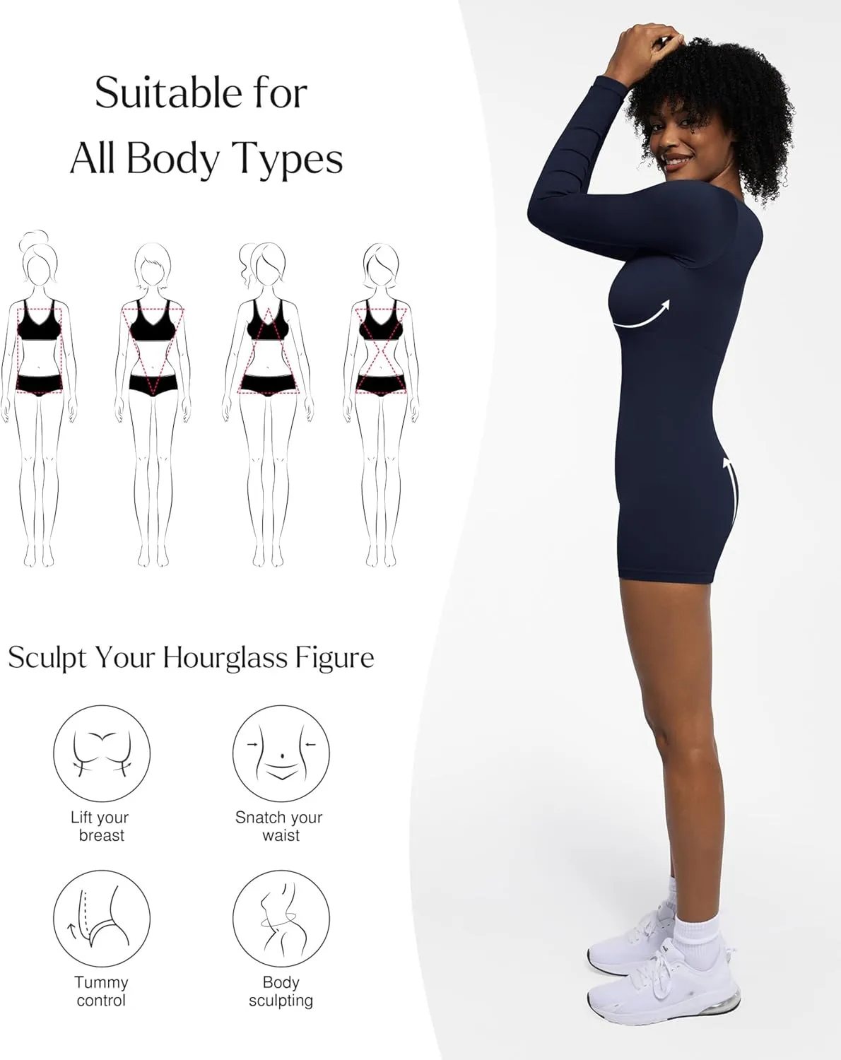 Popilush Long Sleeve Jumpsuit for Women Athletic Romper Ribbed Full Workout Bodysuit Shorts Yoga Sweetheart Neck Body Suits