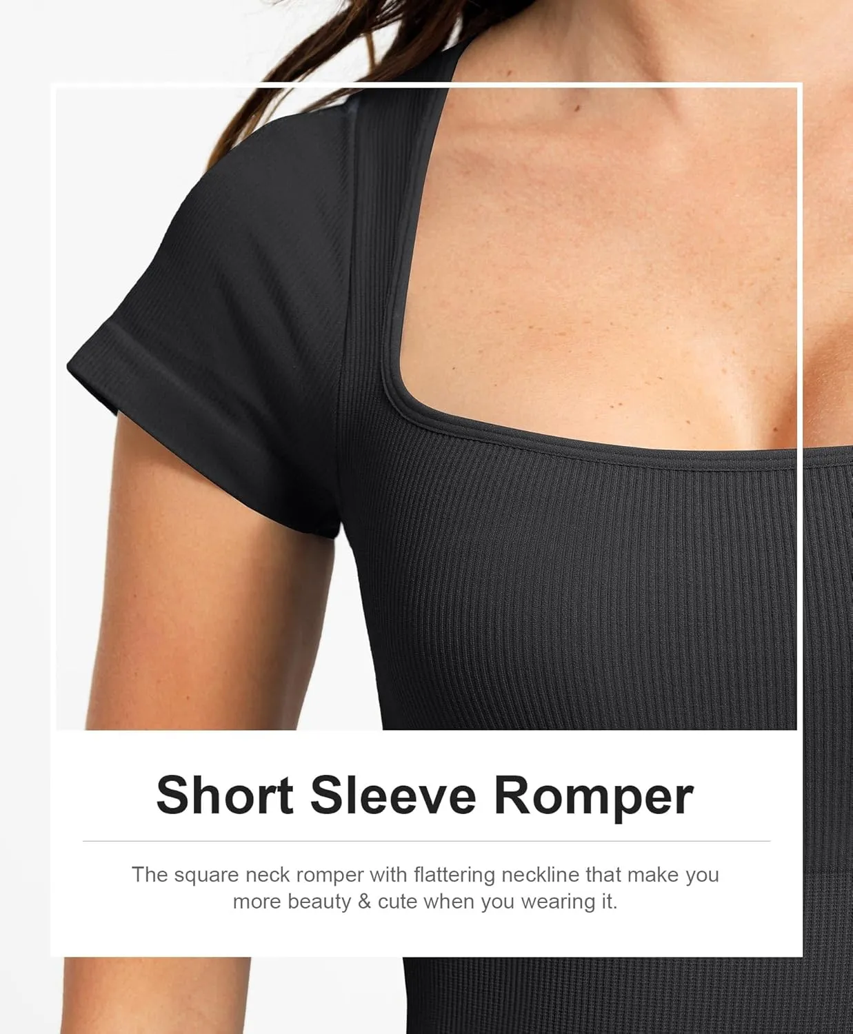 Popilush Shapewear Rompers for Women Short Sleeve Bodycon Jumpsuit Stretchy Square Neck Seamless Playsuit