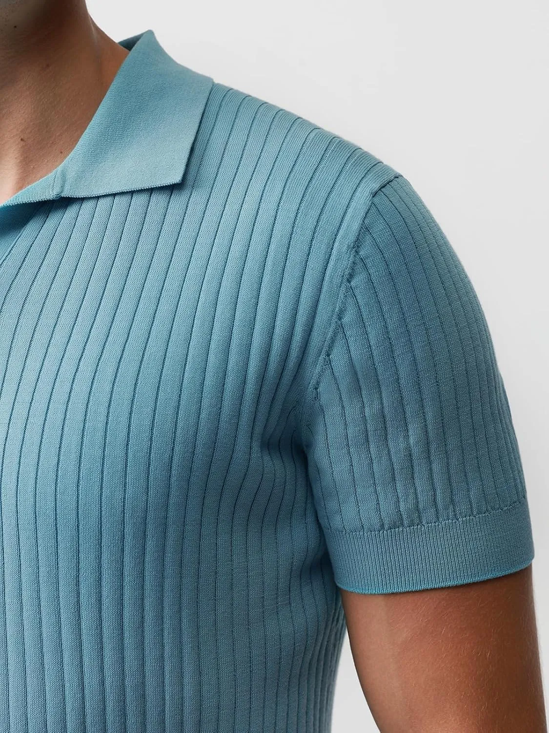 Pure BCI Cotton Short Sleeve Polo Shirts for Men Johnny Collar Sweater High Twist Ribbed Knit Buttonless Top