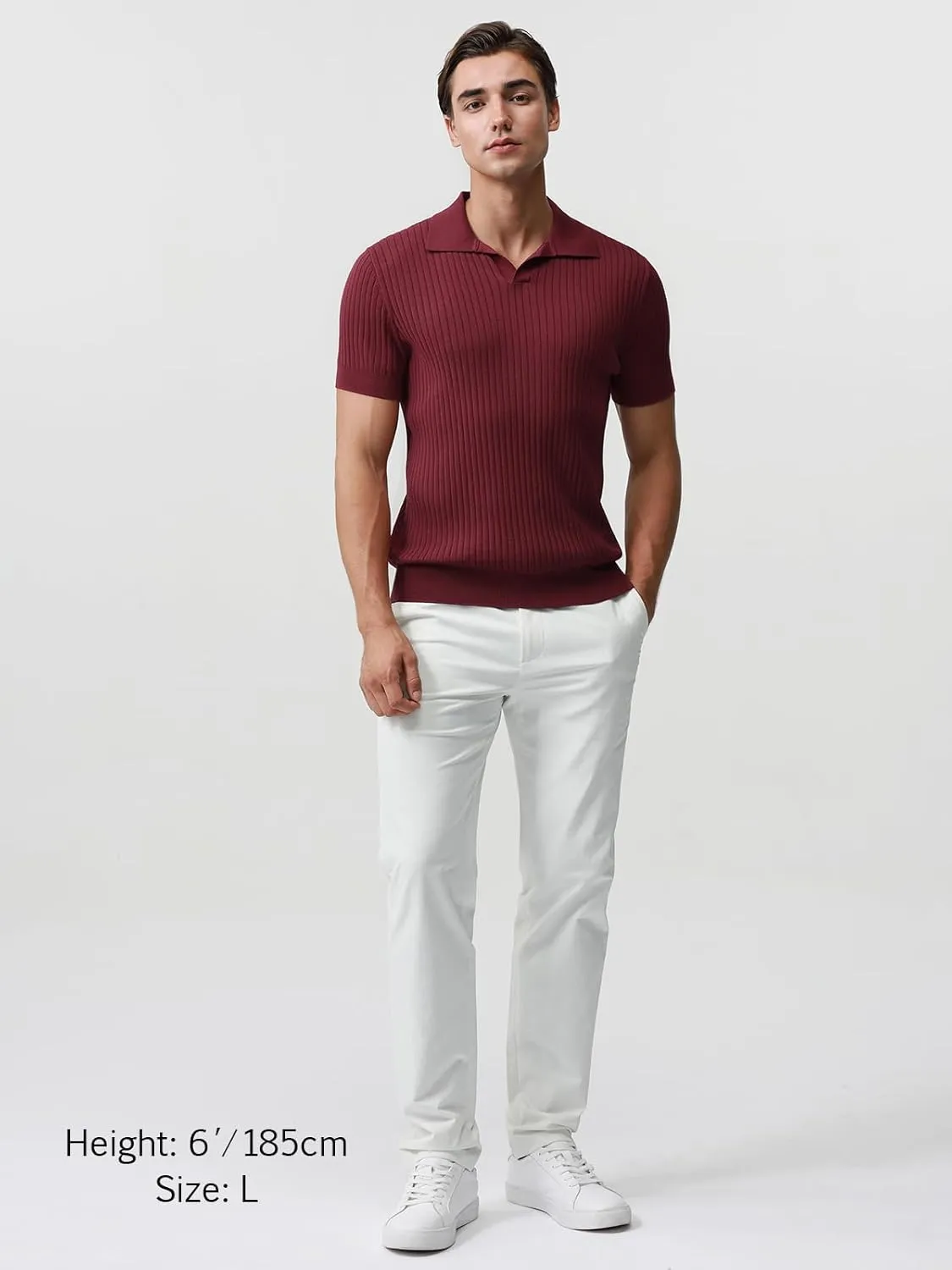 Pure BCI Cotton Short Sleeve Polo Shirts for Men Johnny Collar Sweater High Twist Ribbed Knit Buttonless Top