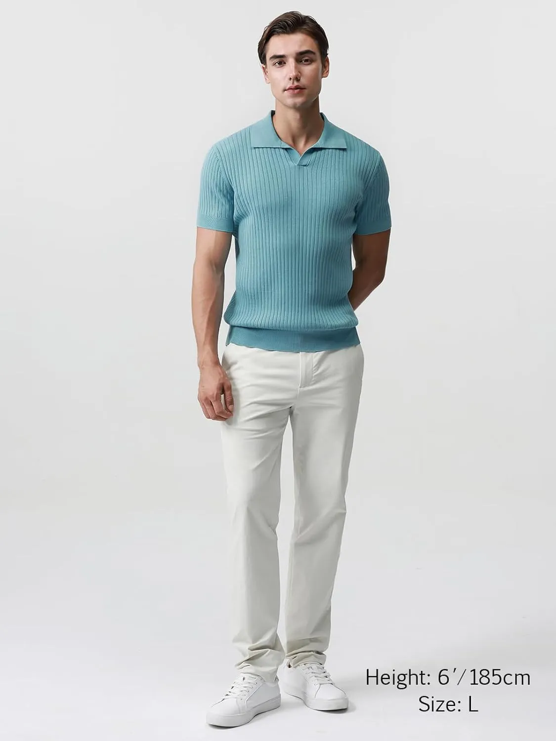 Pure BCI Cotton Short Sleeve Polo Shirts for Men Johnny Collar Sweater High Twist Ribbed Knit Buttonless Top
