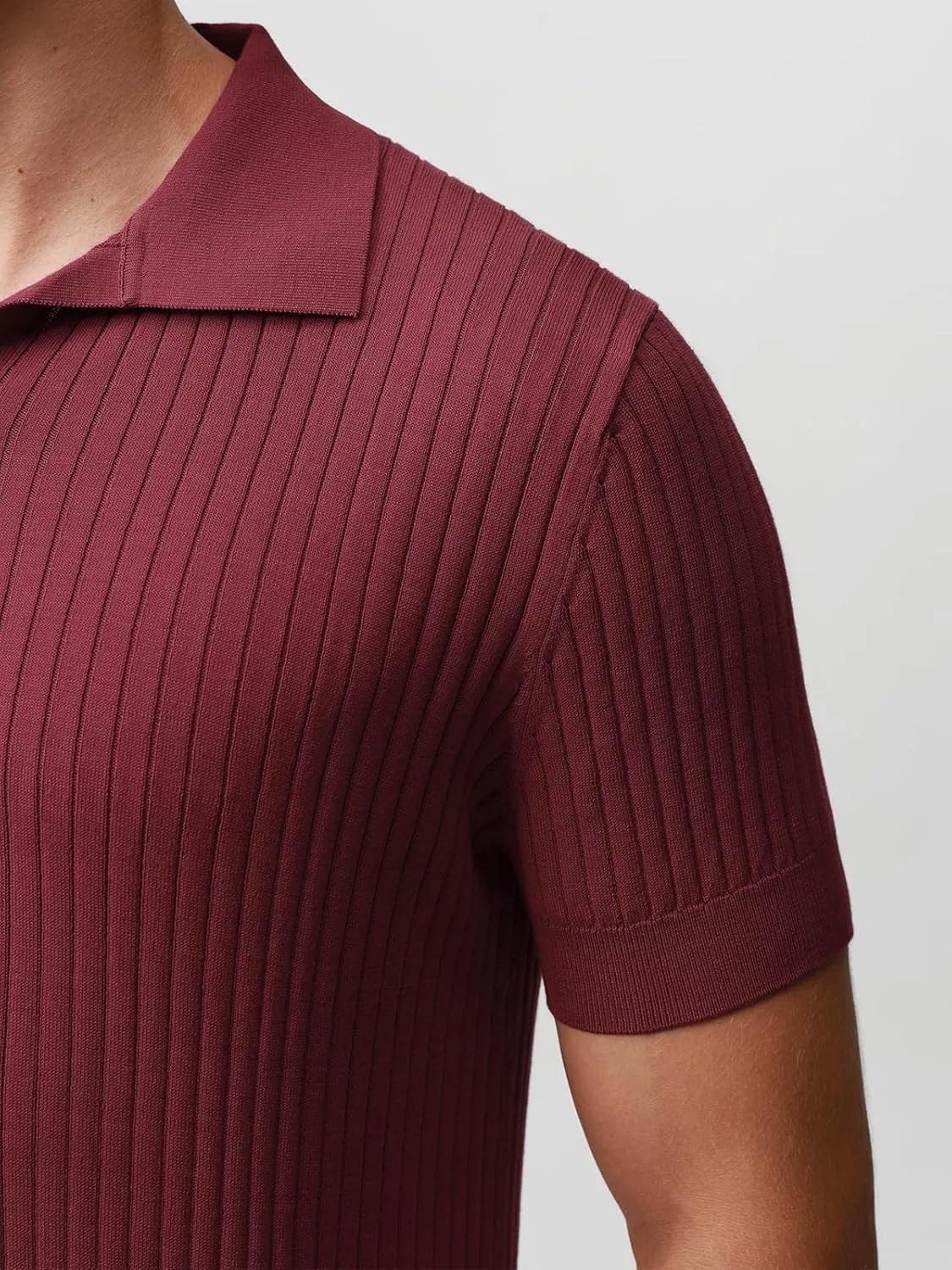 Pure BCI Cotton Short Sleeve Polo Shirts for Men Johnny Collar Sweater High Twist Ribbed Knit Buttonless Top
