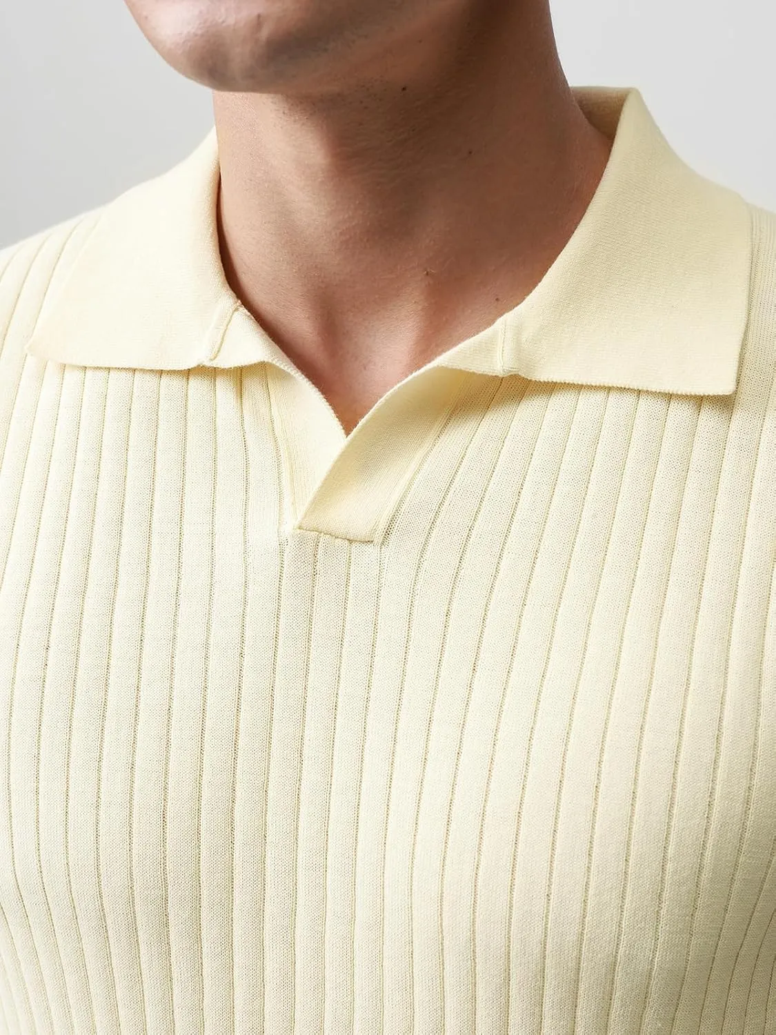 Pure BCI Cotton Short Sleeve Polo Shirts for Men Johnny Collar Sweater High Twist Ribbed Knit Buttonless Top