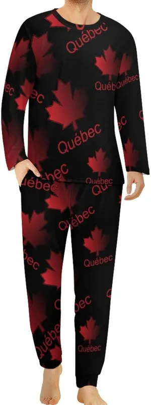 Quebec Maple Leaf Canada Mens Pajamas Set Comfort Long Sleeve Sleepwear Top & Pants 2 PCS Loungewear