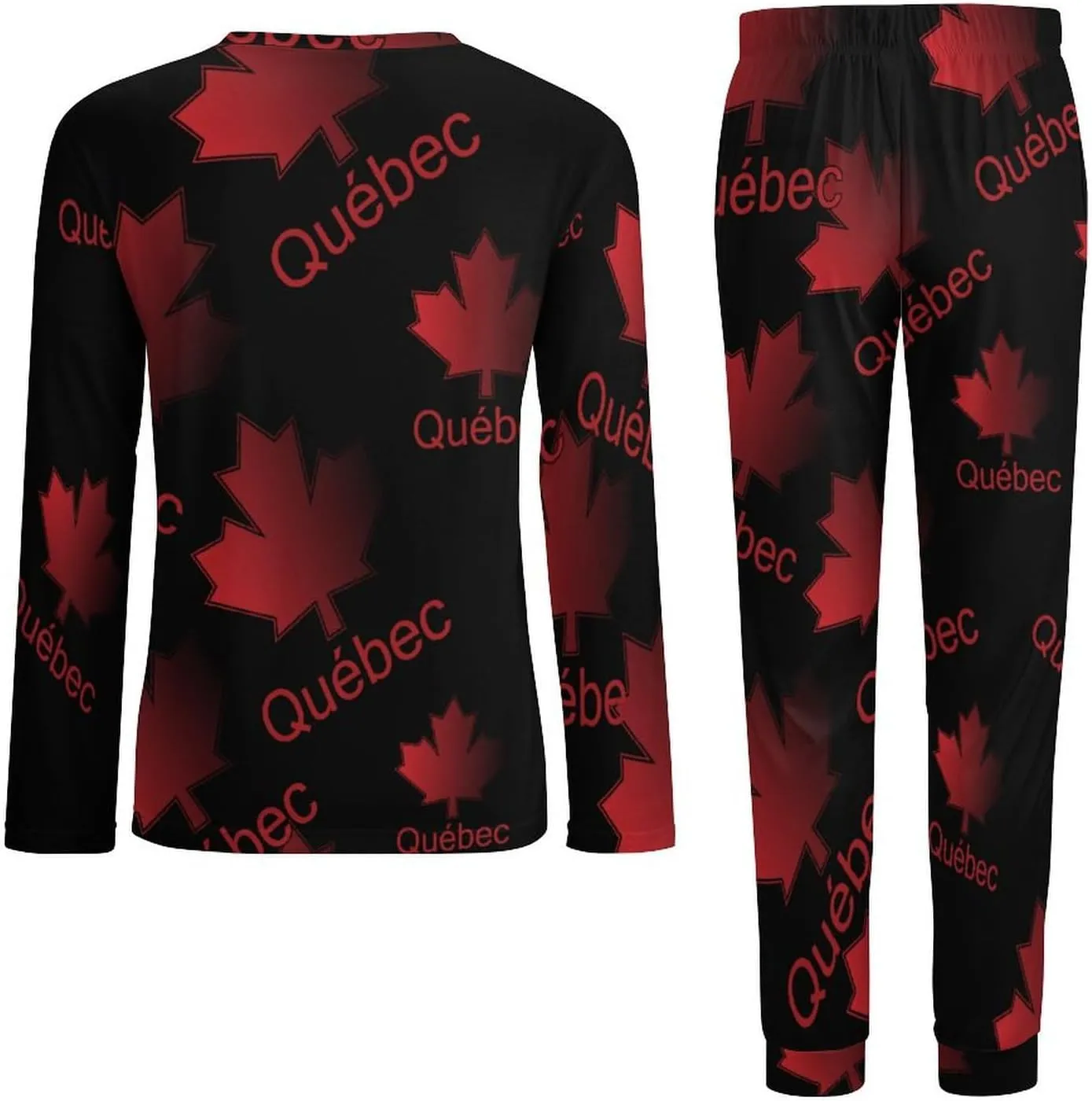 Quebec Maple Leaf Canada Mens Pajamas Set Comfort Long Sleeve Sleepwear Top & Pants 2 PCS Loungewear