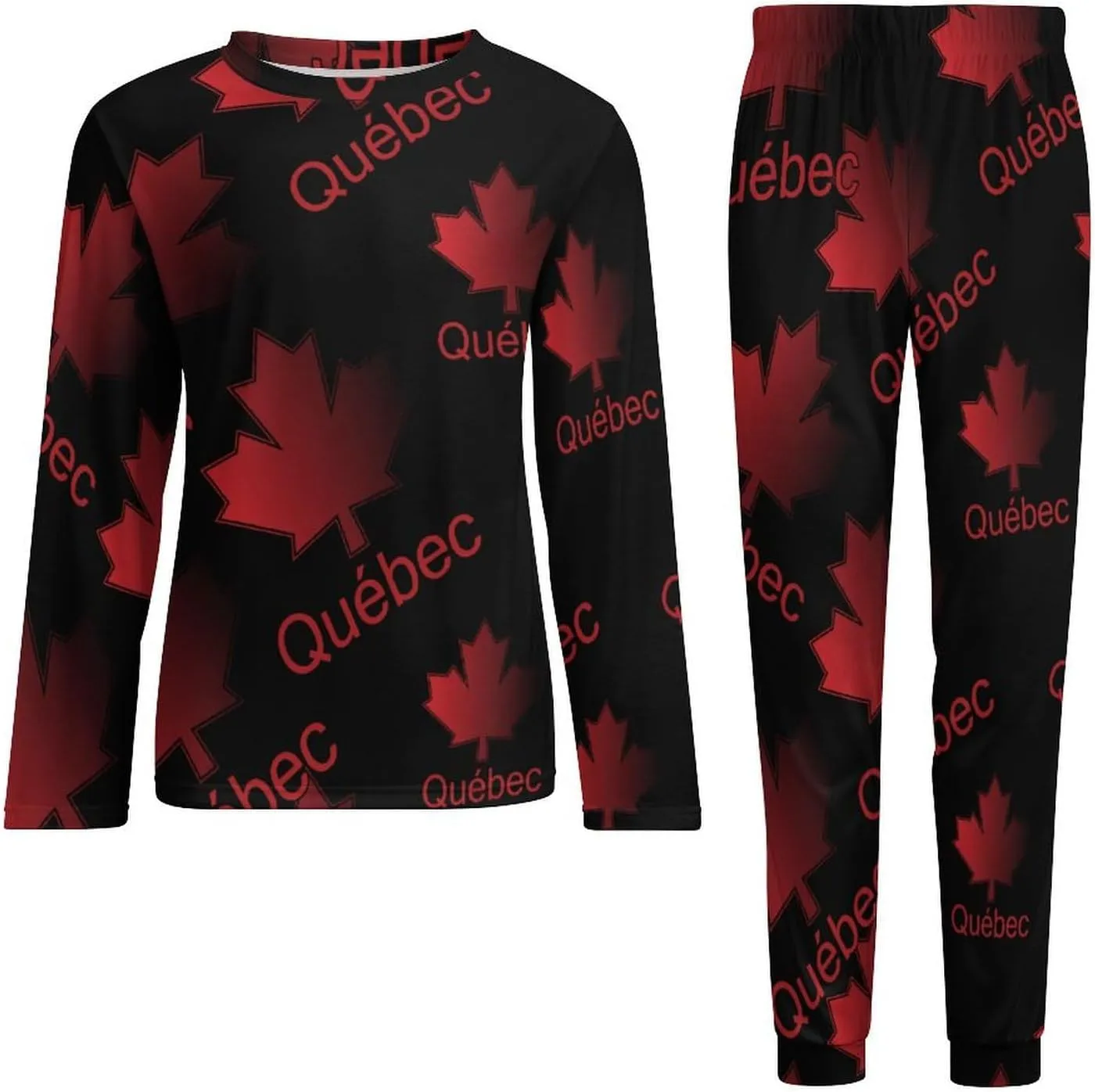 Quebec Maple Leaf Canada Mens Pajamas Set Comfort Long Sleeve Sleepwear Top & Pants 2 PCS Loungewear