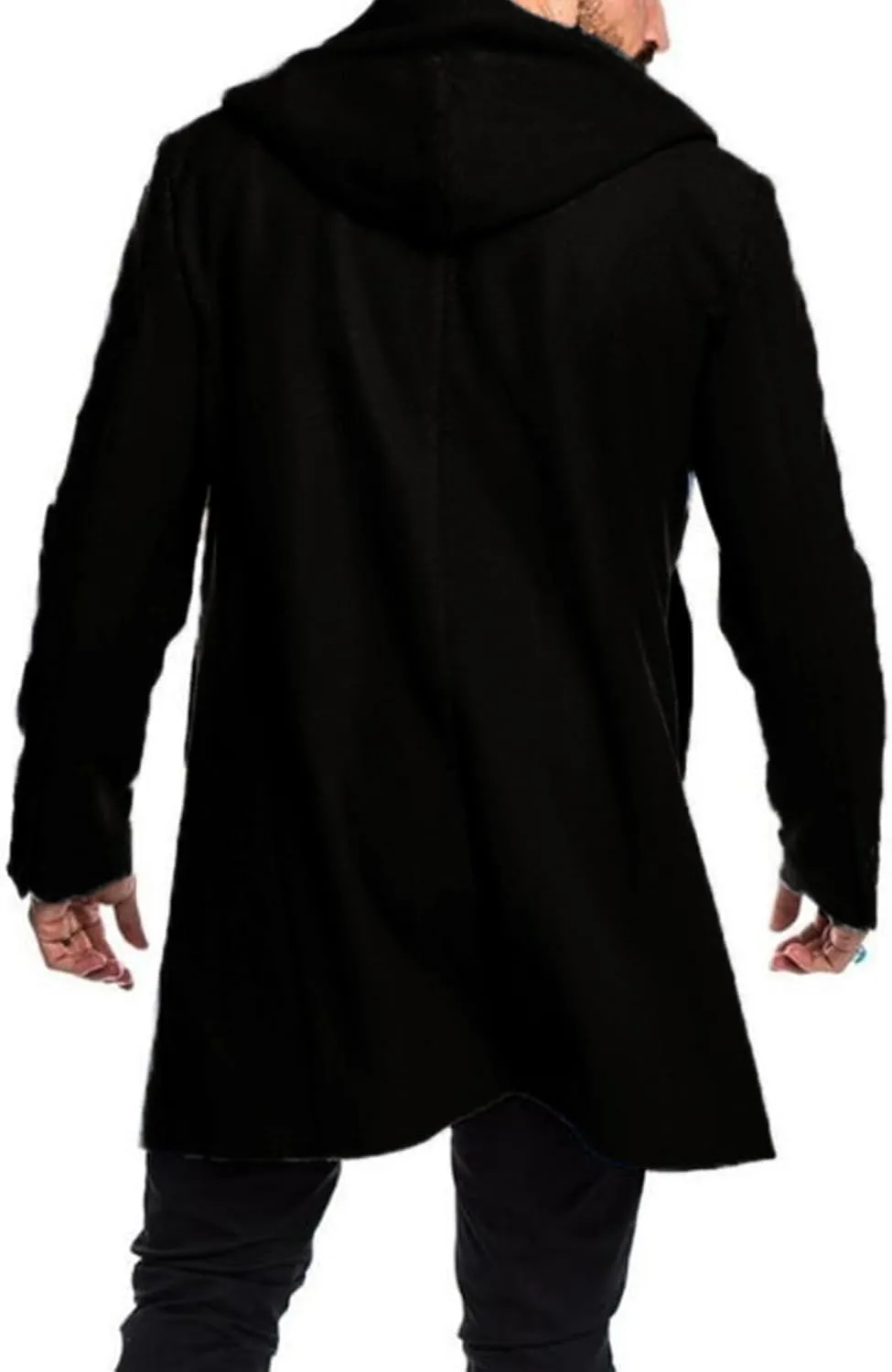 Raboolion Men's Duffle Lapel Trench Coat Windproof Hoodie Mid Long Thermal Overcoat for Fall Winter