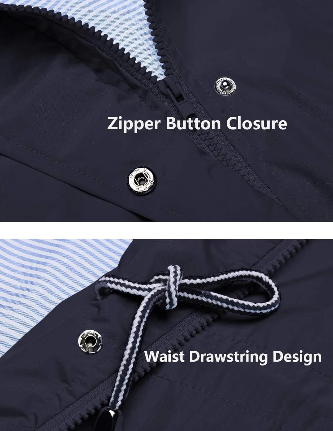 Rain Jacket Women Striped Lined Hooded Lightweight Raincoat Outdoor Waterproof Windbreaker