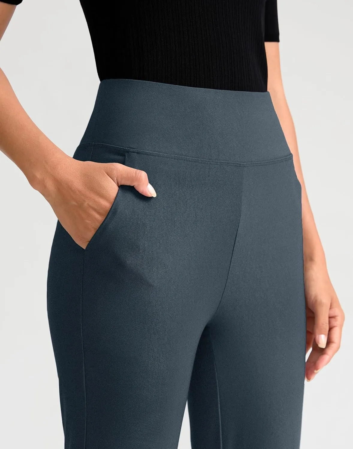 Rammus Pull On Capri Pants for Women with Pockets Womens High Waist Stretch Cropped Pants for Summer Dress Causal