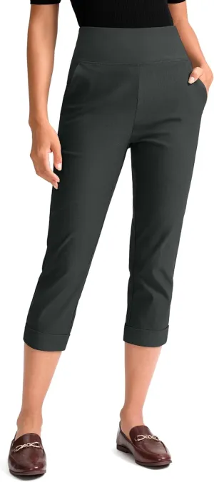Rammus Pull On Capri Pants for Women with Pockets Womens High Waist Stretch Cropped Pants for Summer Dress Causal