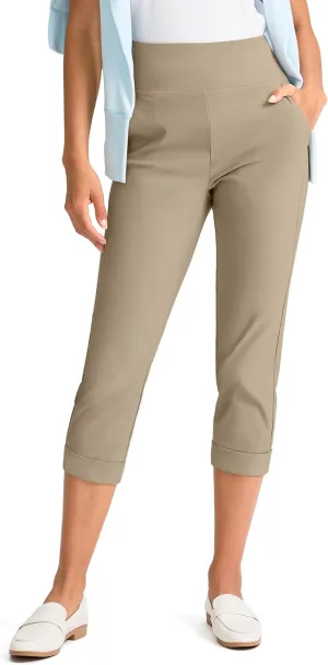 Rammus Pull On Capri Pants for Women with Pockets Womens High Waist Stretch Cropped Pants for Summer Dress Causal