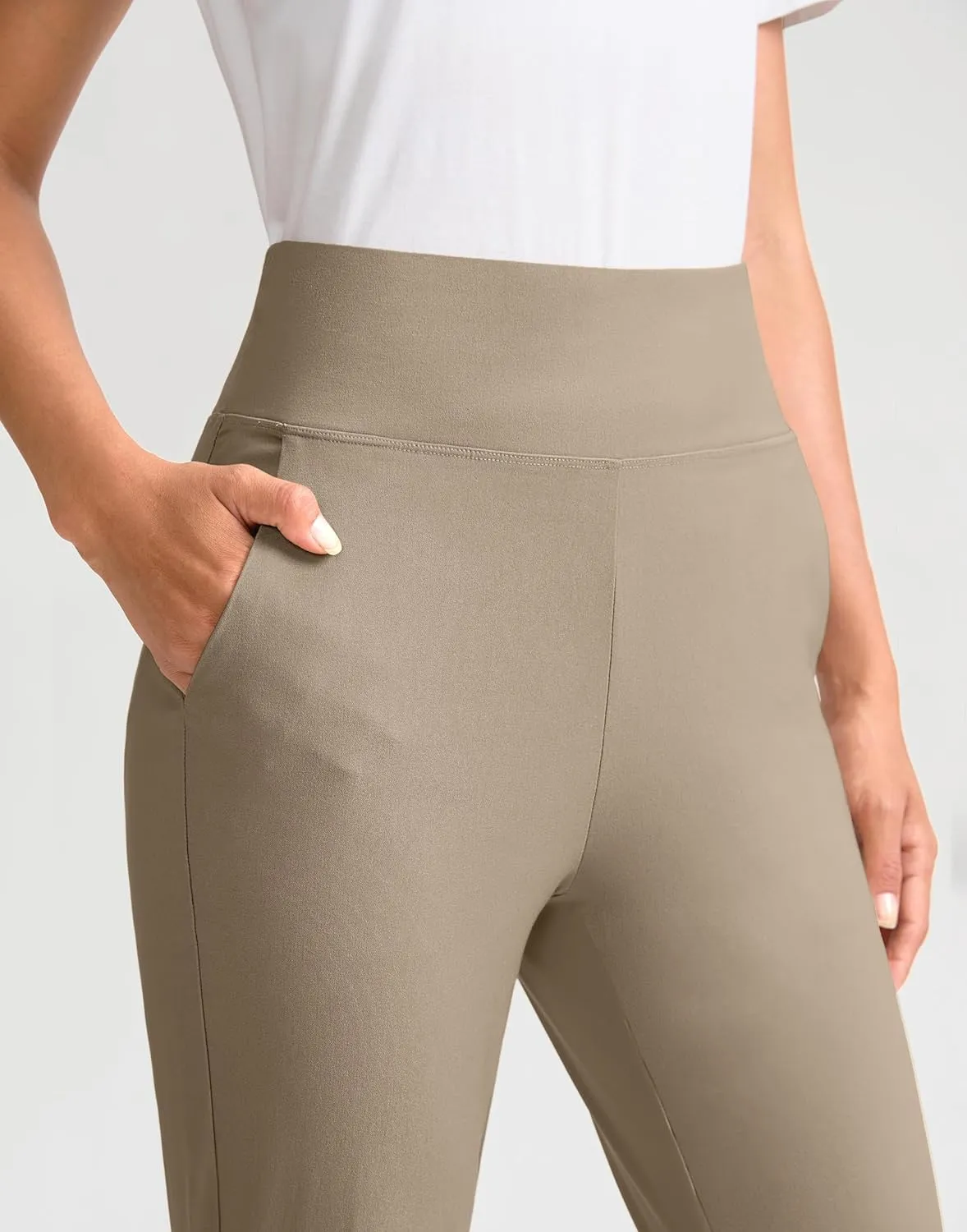 Rammus Pull On Capri Pants for Women with Pockets Womens High Waist Stretch Cropped Pants for Summer Dress Causal