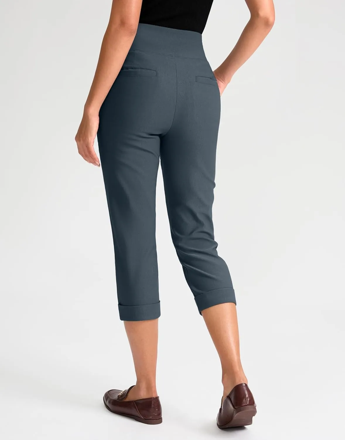 Rammus Pull On Capri Pants for Women with Pockets Womens High Waist Stretch Cropped Pants for Summer Dress Causal