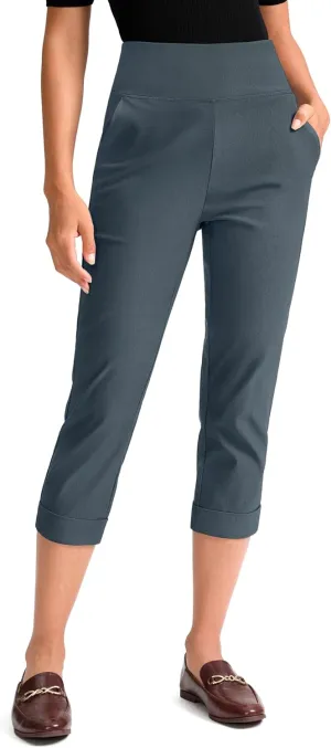 Rammus Pull On Capri Pants for Women with Pockets Womens High Waist Stretch Cropped Pants for Summer Dress Causal