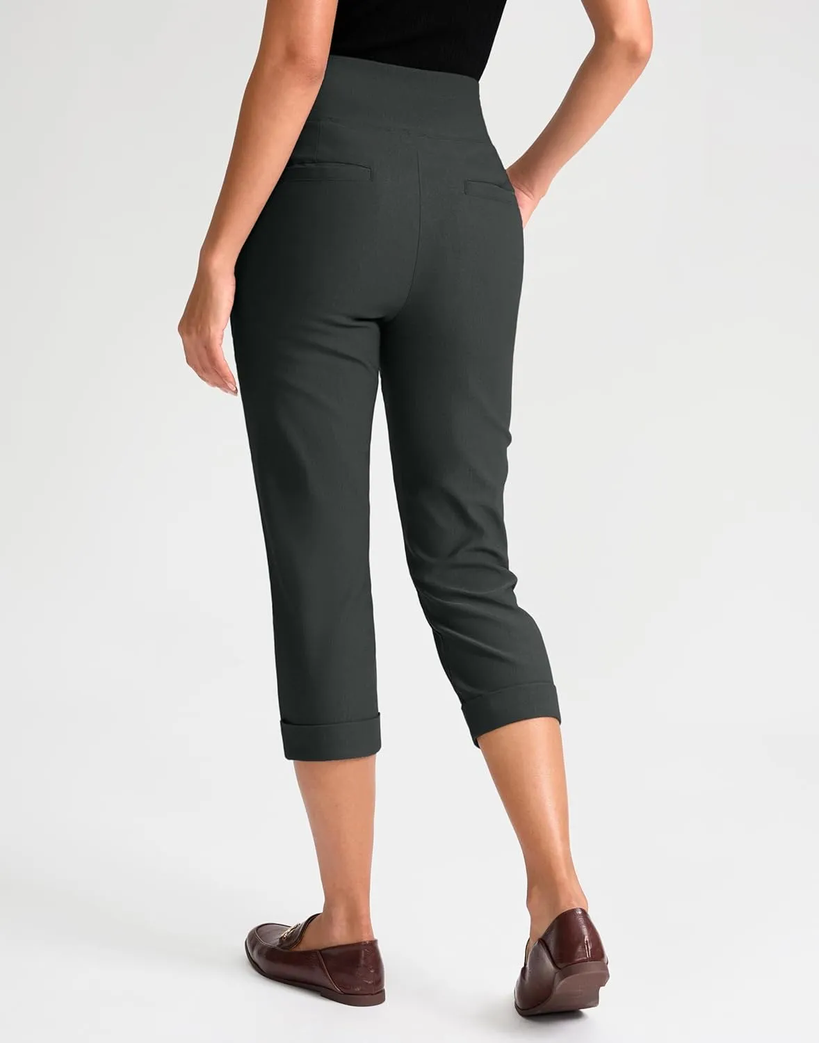 Rammus Pull On Capri Pants for Women with Pockets Womens High Waist Stretch Cropped Pants for Summer Dress Causal
