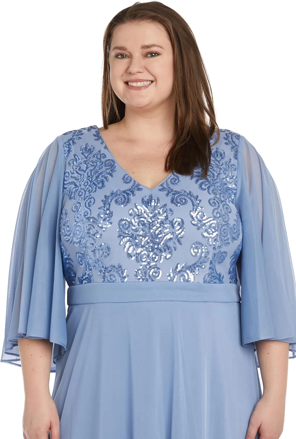 R&M Richards Women's Fleur De Lis Dress W/Sequined Bodice & Cape Sleeves