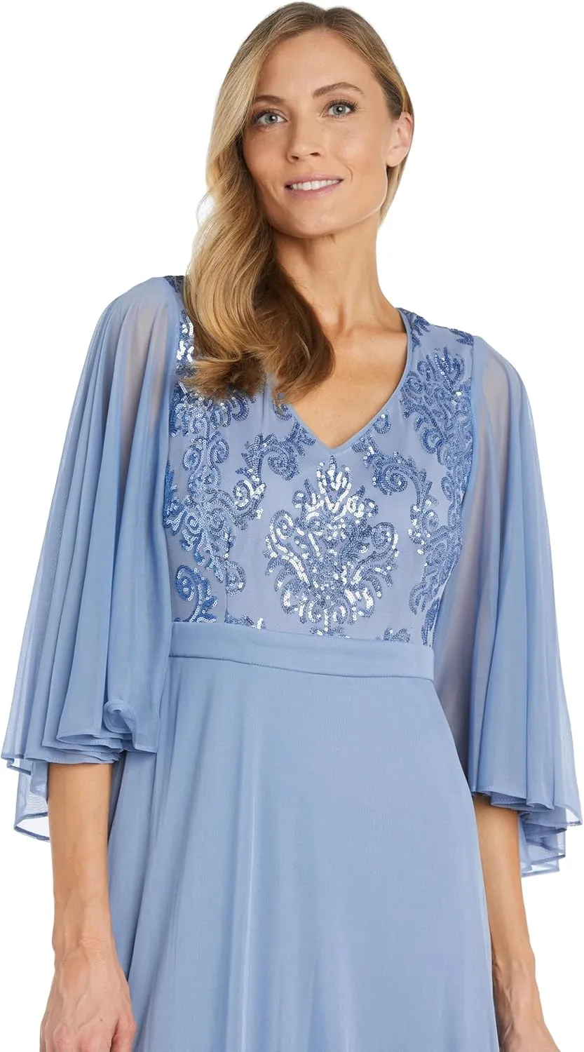 R&M Richards Women's Fleur De Lis Dress W/Sequined Bodice & Cape Sleeves