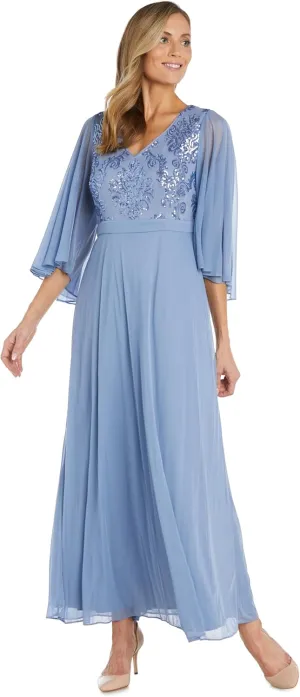 R&M Richards Women's Fleur De Lis Dress W/Sequined Bodice & Cape Sleeves