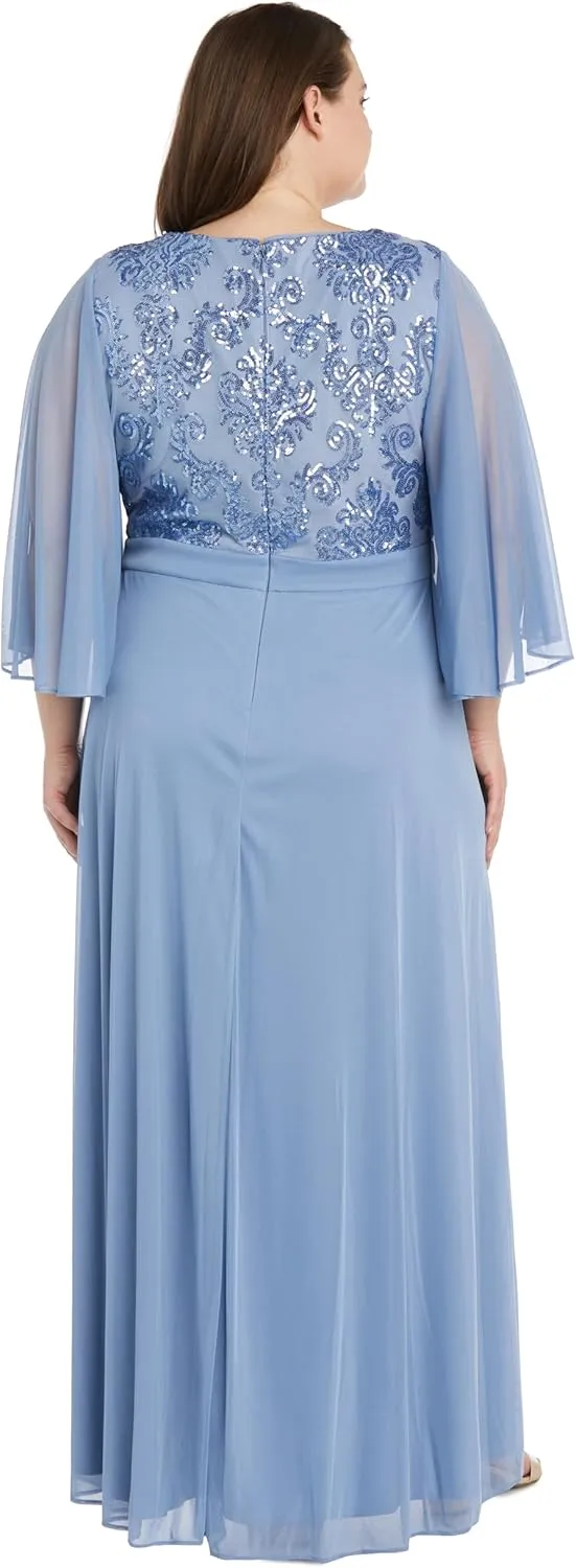 R&M Richards Women's Fleur De Lis Dress W/Sequined Bodice & Cape Sleeves