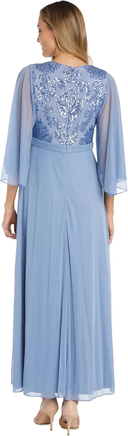 R&M Richards Women's Fleur De Lis Dress W/Sequined Bodice & Cape Sleeves