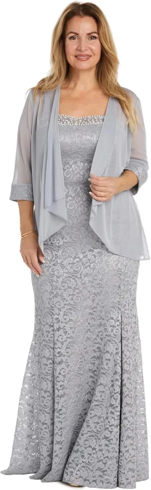 R&M Richards Women's Luxe Pearl Grace Gown Set