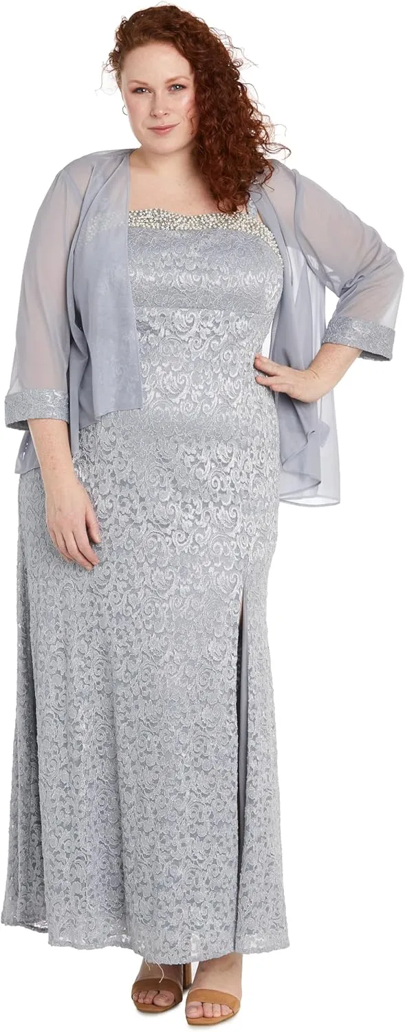 R&M Richards Women's Luxe Pearl Grace Gown Set