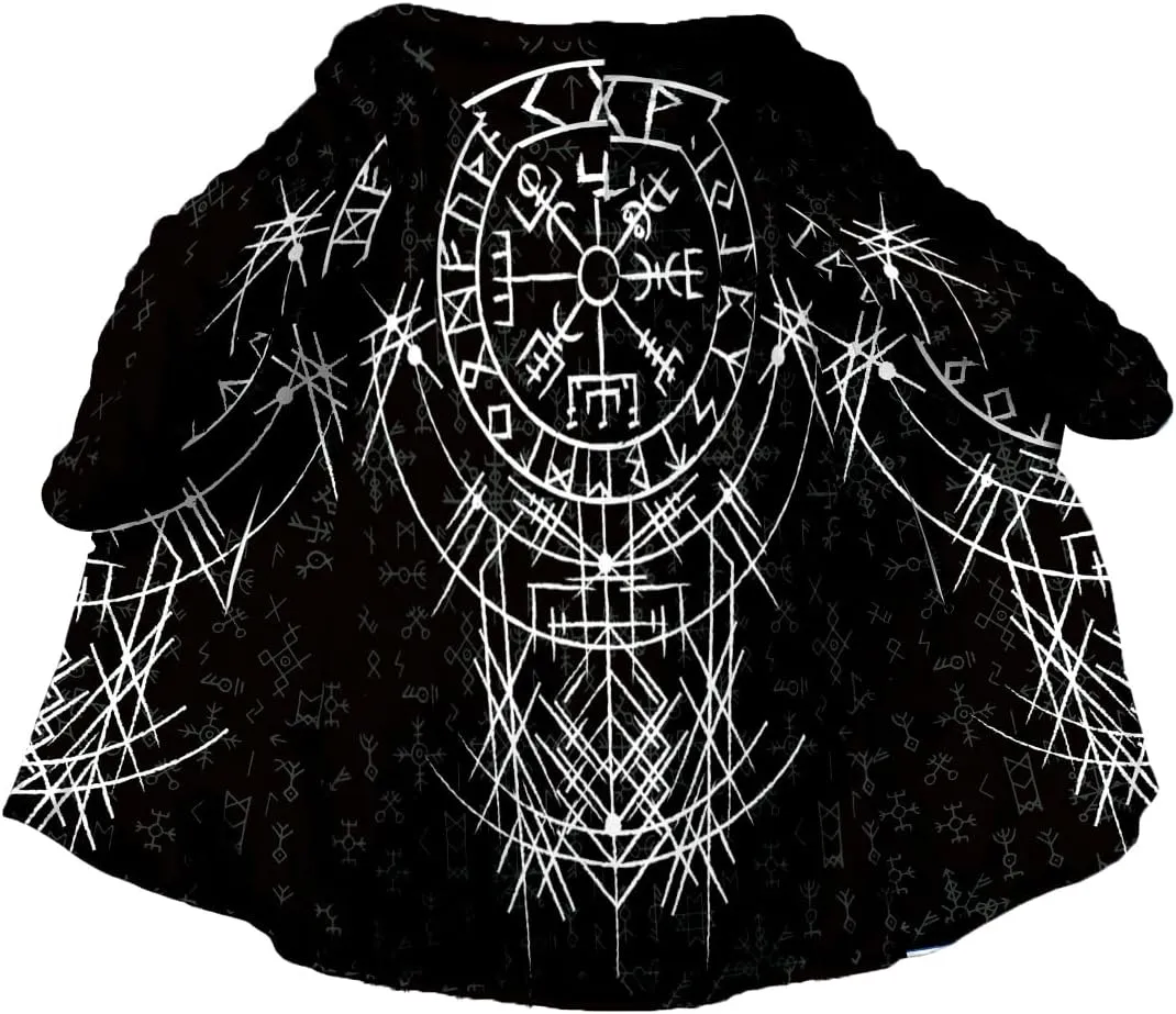 Raven Viking Tattoo Symbol 3D Printed Thick Warm Hooded Cloak Men Overcoat Windproof Fleece Jacket
