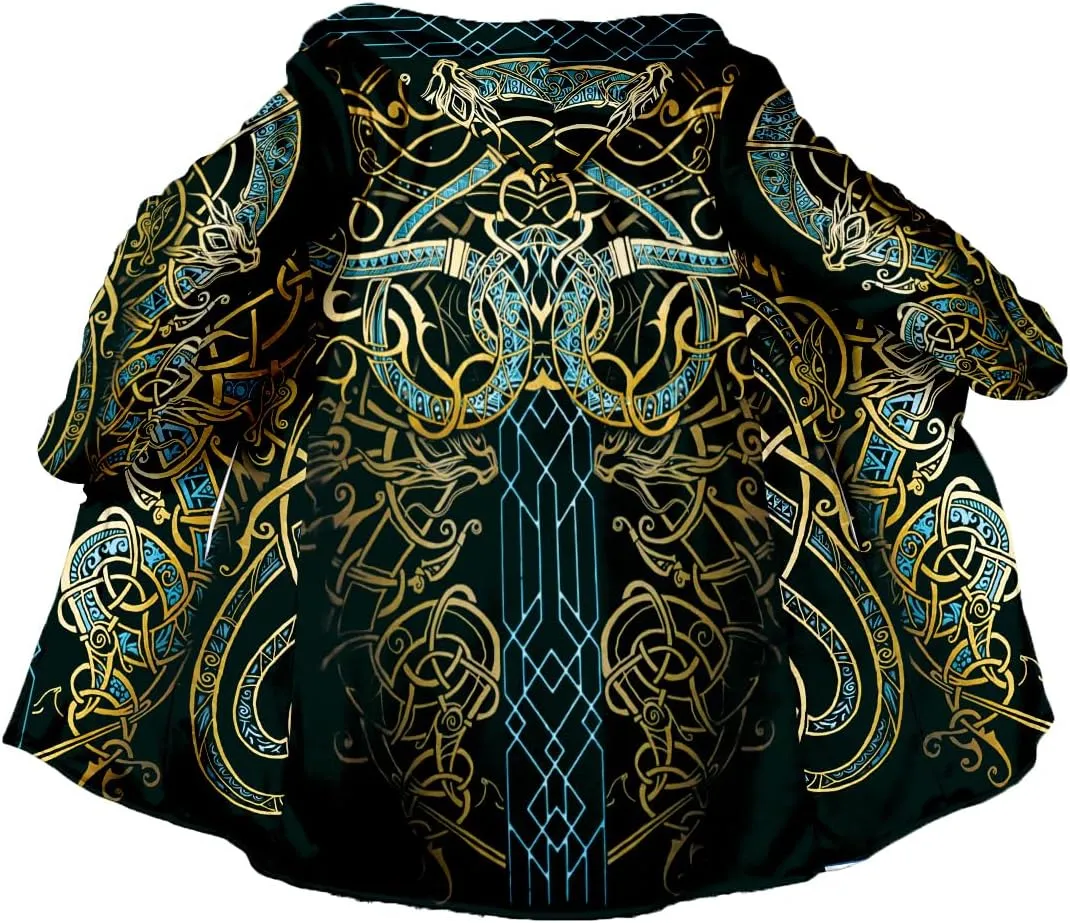 Raven Viking Tattoo Symbol 3D Printed Thick Warm Hooded Cloak Men Overcoat Windproof Fleece Jacket