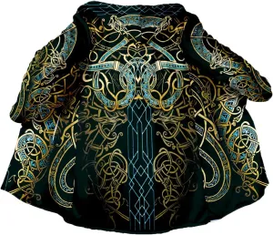 Raven Viking Tattoo Symbol 3D Printed Thick Warm Hooded Cloak Men Overcoat Windproof Fleece Jacket