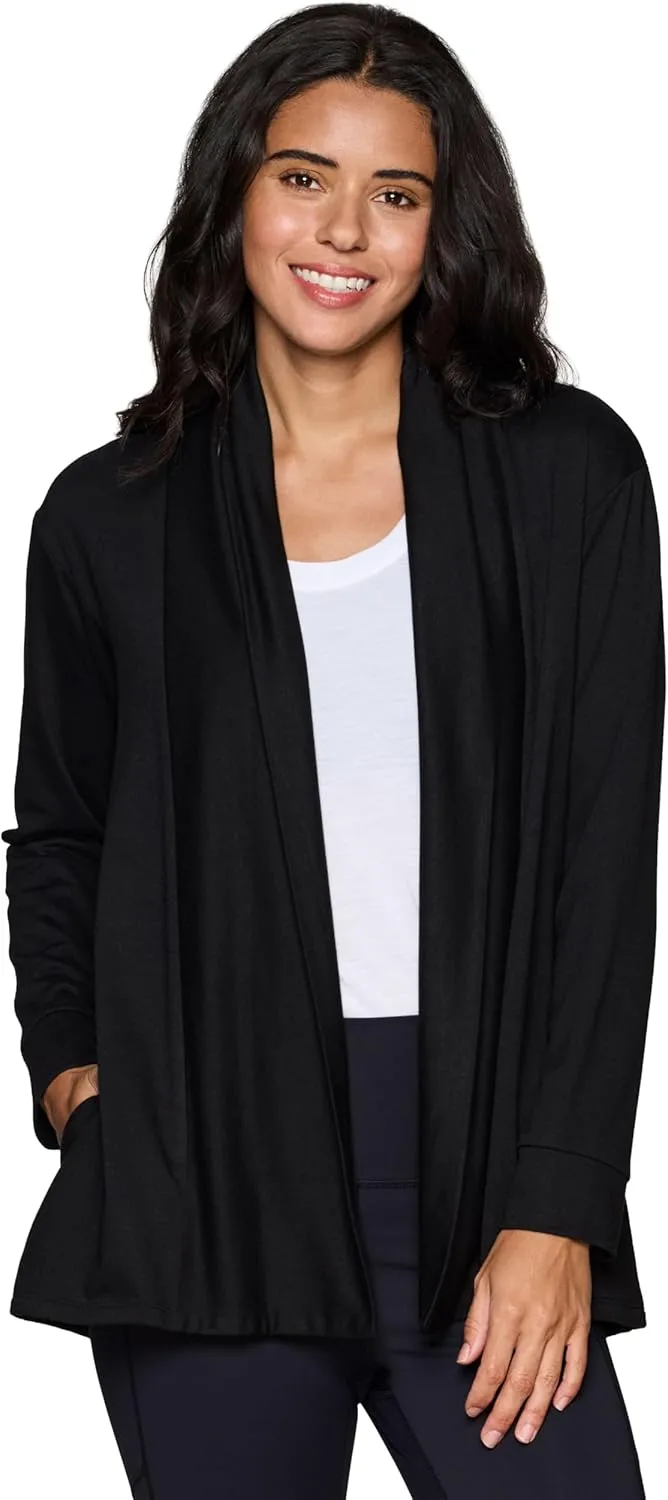 RBX Active Women's Cardigan with Pockets, Lightweight French Terry Open Cardigan Sweater for Yoga, Everyday, with Plus Sizes