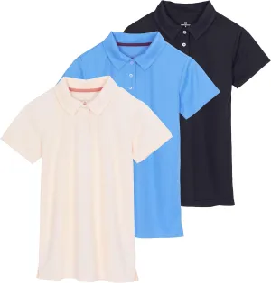 Real Essentials 3 Pack: Womens Short Sleeve Dry-Fit Performance Polo Shirt (Available in Plus)