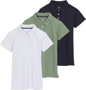 Real Essentials 3 Pack: Womens Short Sleeve Dry-Fit Performance Polo Shirt (Available in Plus)