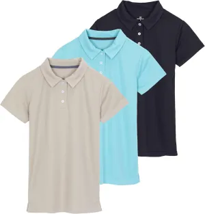 Real Essentials 3 Pack: Womens Short Sleeve Dry-Fit Performance Polo Shirt (Available in Plus)