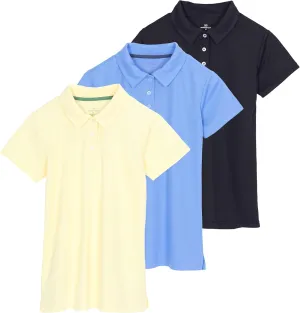 Real Essentials 3 Pack: Womens Short Sleeve Dry-Fit Performance Polo Shirt (Available in Plus)