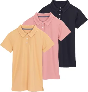 Real Essentials 3 Pack: Womens Short Sleeve Dry-Fit Performance Polo Shirt (Available in Plus)