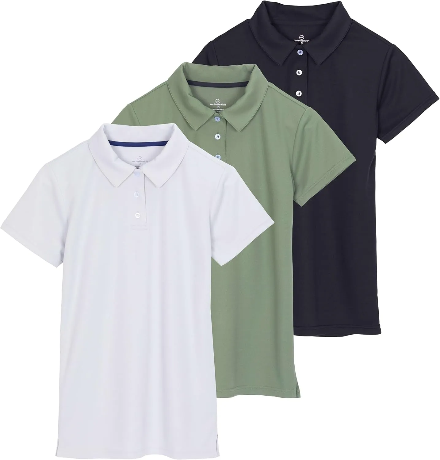 Real Essentials 3 Pack: Womens Short Sleeve Dry-Fit Performance Polo Shirt (Available in Plus)