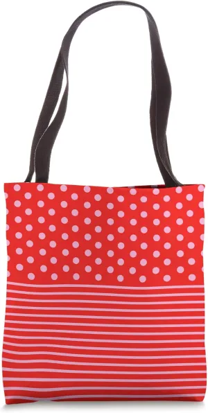 Red Pink Polka Dot and Striped Aesthetic Preppy CuteBoho Tote Bag