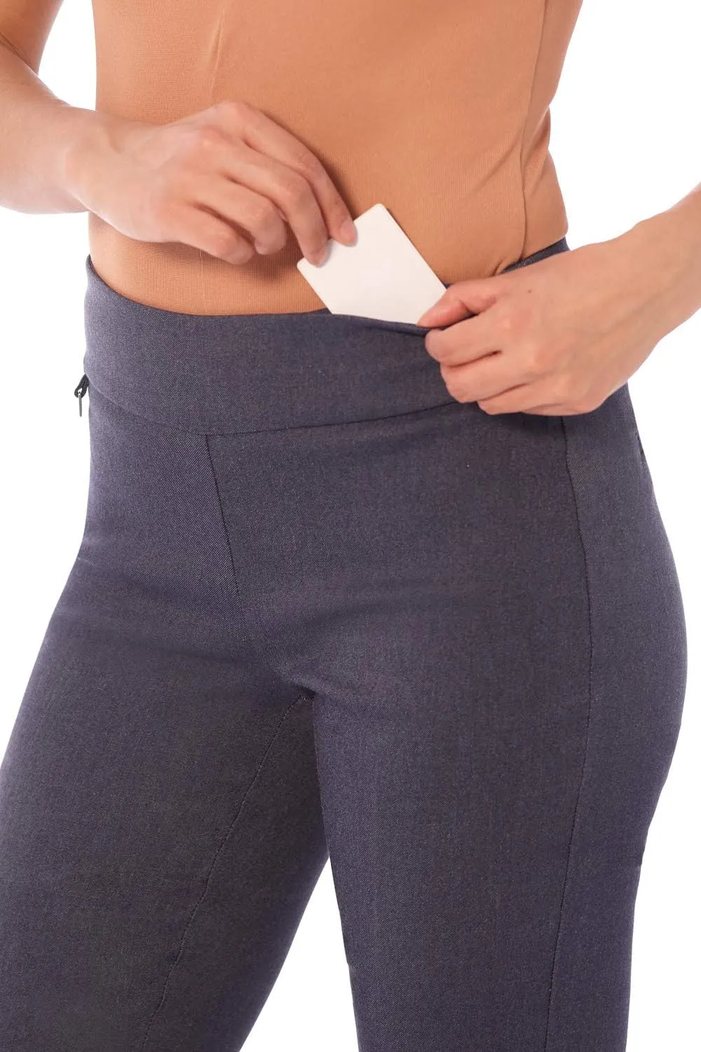 Rekucci Women's Straight Leg Comfort Capri w/Tummy Control and Secret Pocket