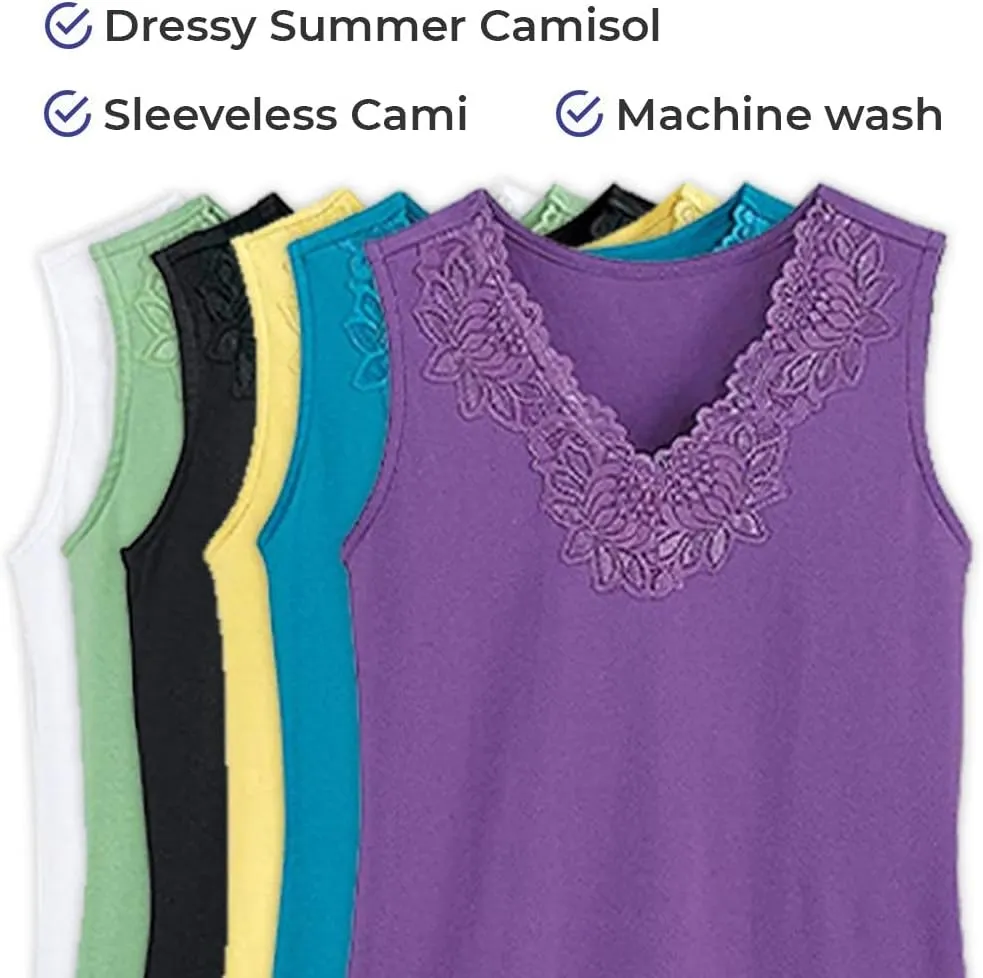 SAGEFINDS Lace Trim Tank | V Neck Top for Women | Dressy Summer Camisole | Sleeveless Cami | Soft 100% Cotton Shirt