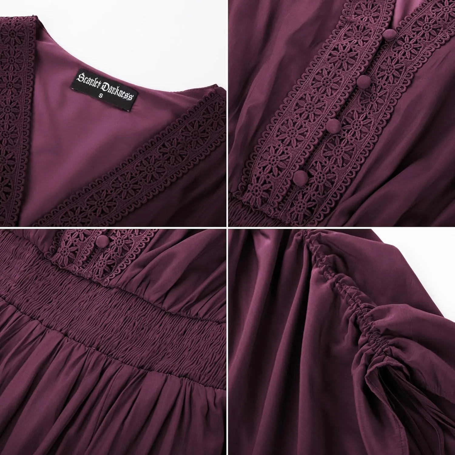Scarlet Darkness Renaissance Costume Women Fairy Dress V Neck Drawstring Bell Sleeve Long Dress with Pockets