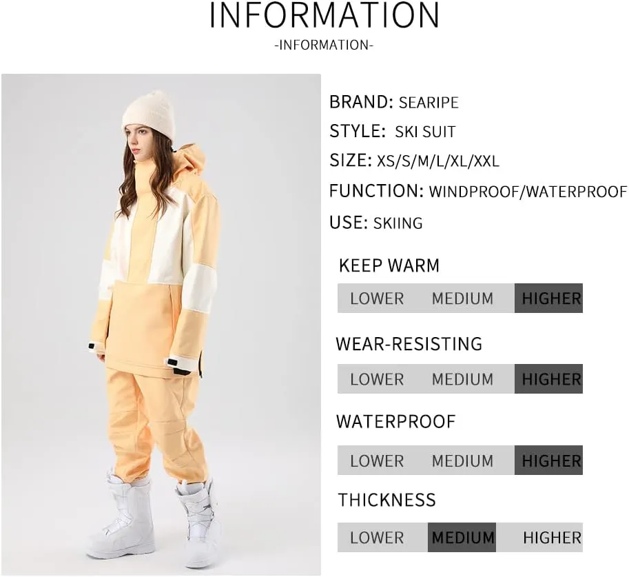 SEARIPE Women Ski Jacket and Pants Set Couples Windproof Ski Suits Mens Waterproof Two Piece Snowsuits for Winter Sports