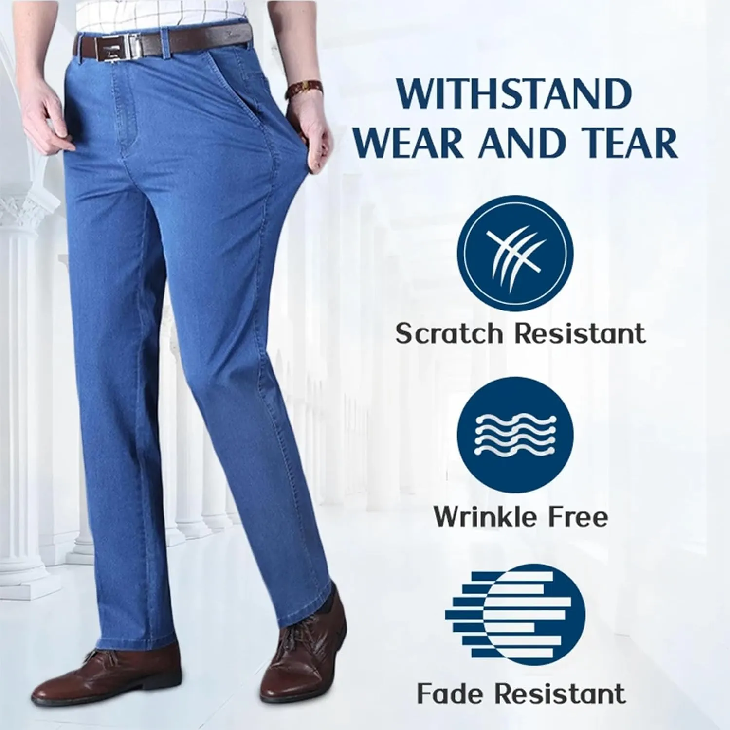 Senistyle Jeans for Men, JettJeans3 - Men's Classic Straight Fit Stretch Jeans for Older Men